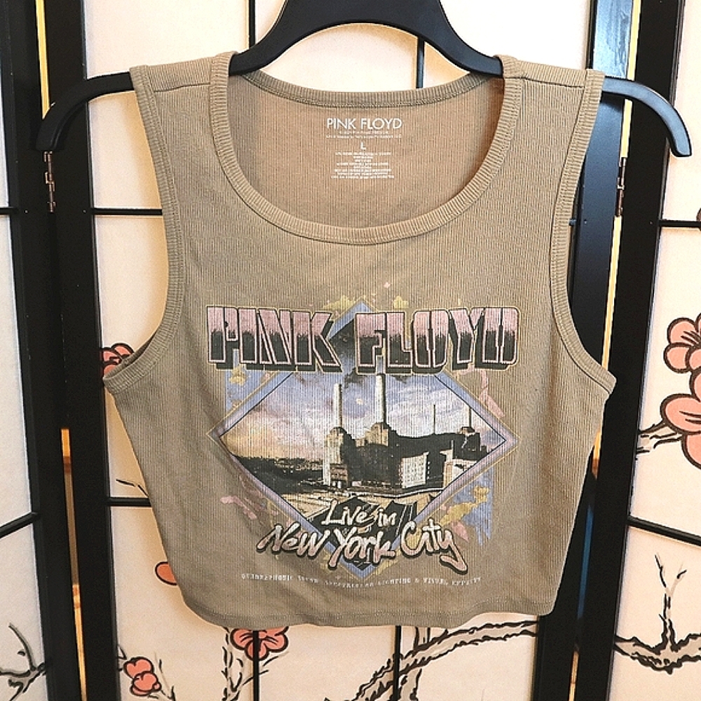 Pink Floyd Women's Tank Top Crop Top- Tan Cream Live In New York City Size Large